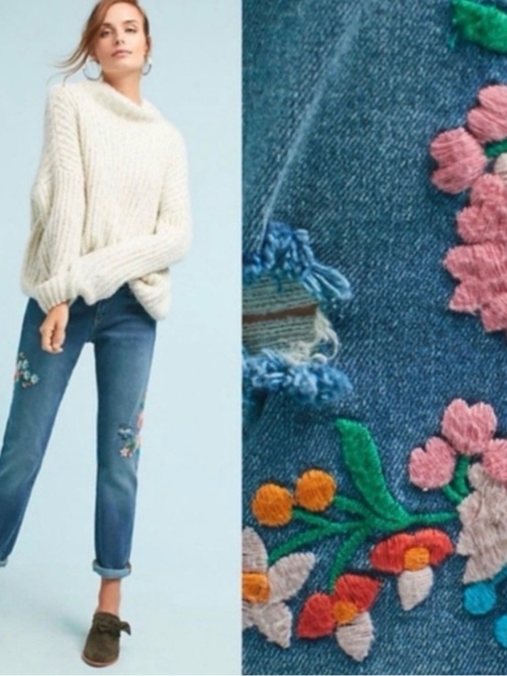 Anthropologie Pilcro Embroidered Floral Jeans 25